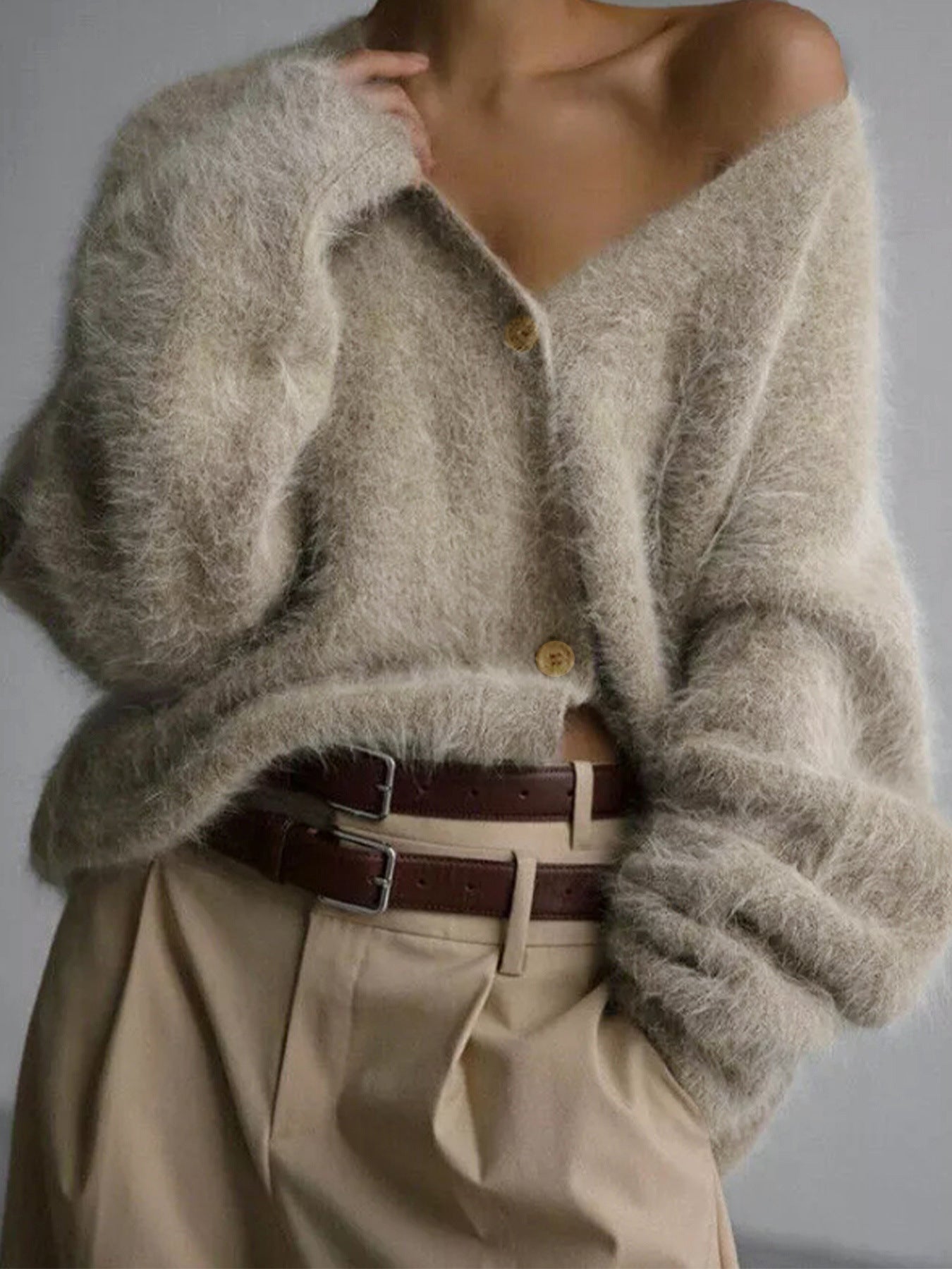 Slouchy Source Knitted Buttons Long Sleeve Knitwear