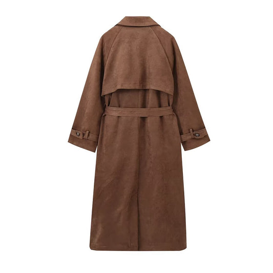 Women's Retro Loose Long Sleeve Belt Double Coats