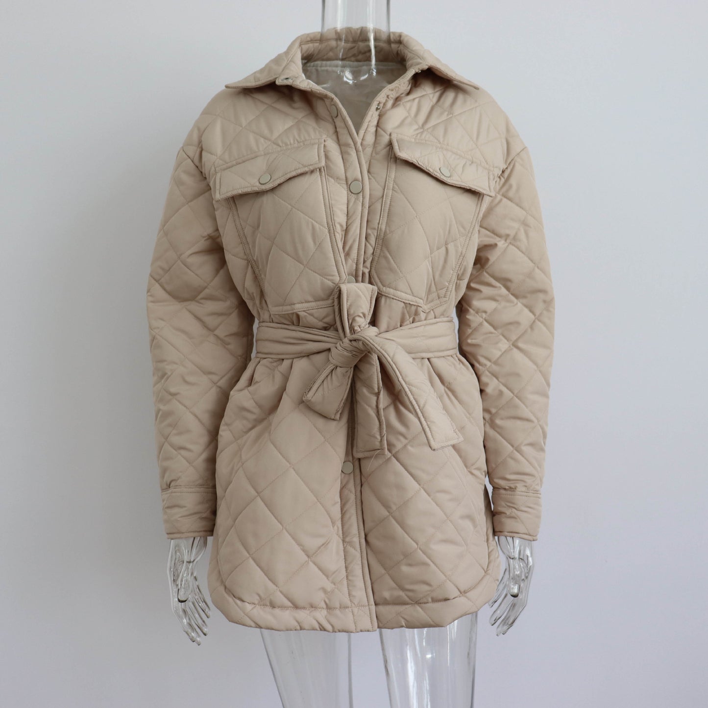 Women's Breasted Lapel Loose Warm Rhombus Thickened Coats