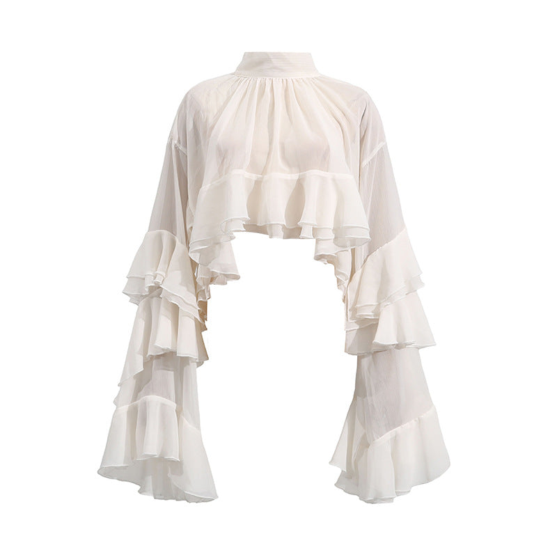 Women's Shirt Summer Elegant Mesh Wooden Ear Blouses