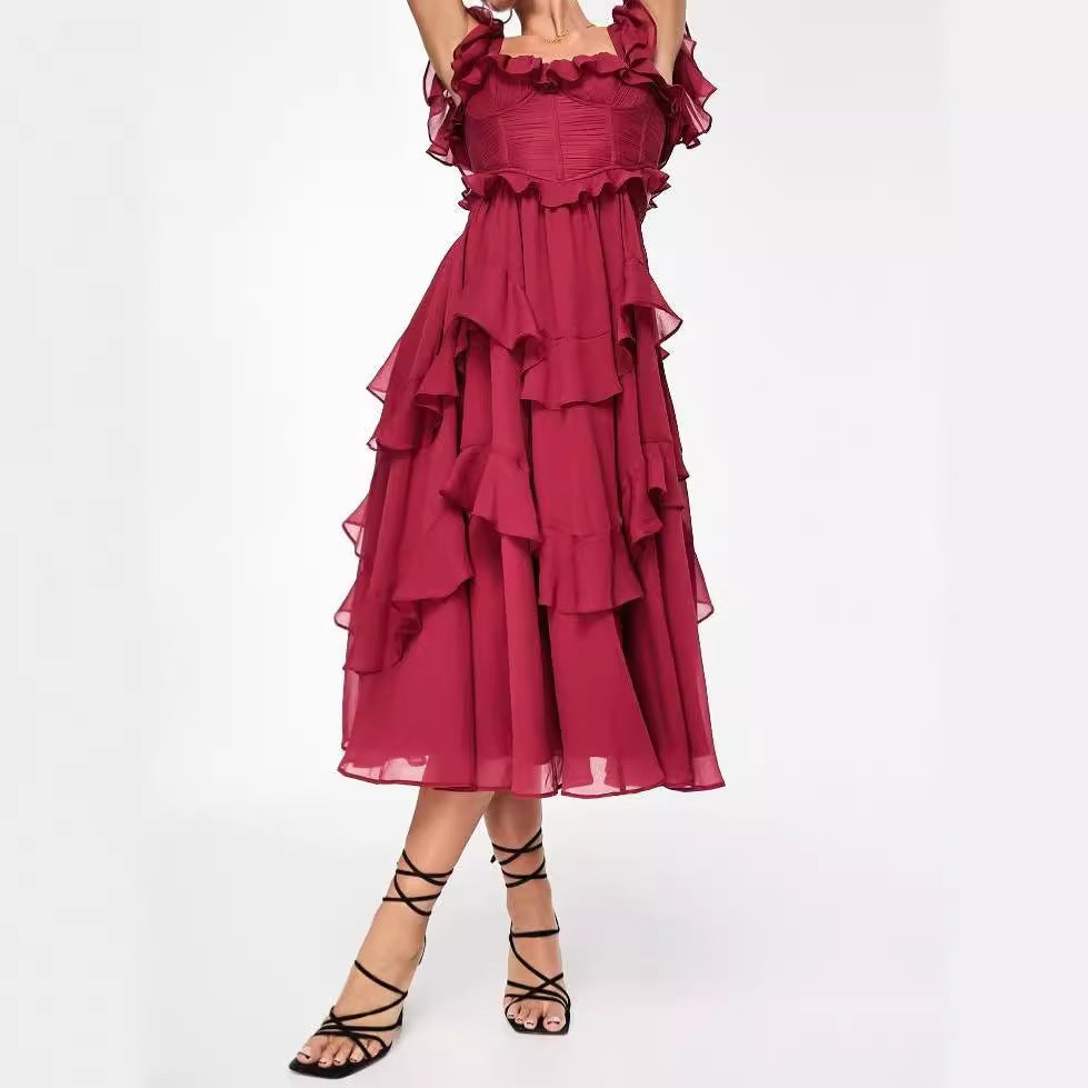 Dress Holiday Lace Backless Cake Ruffled Dresses