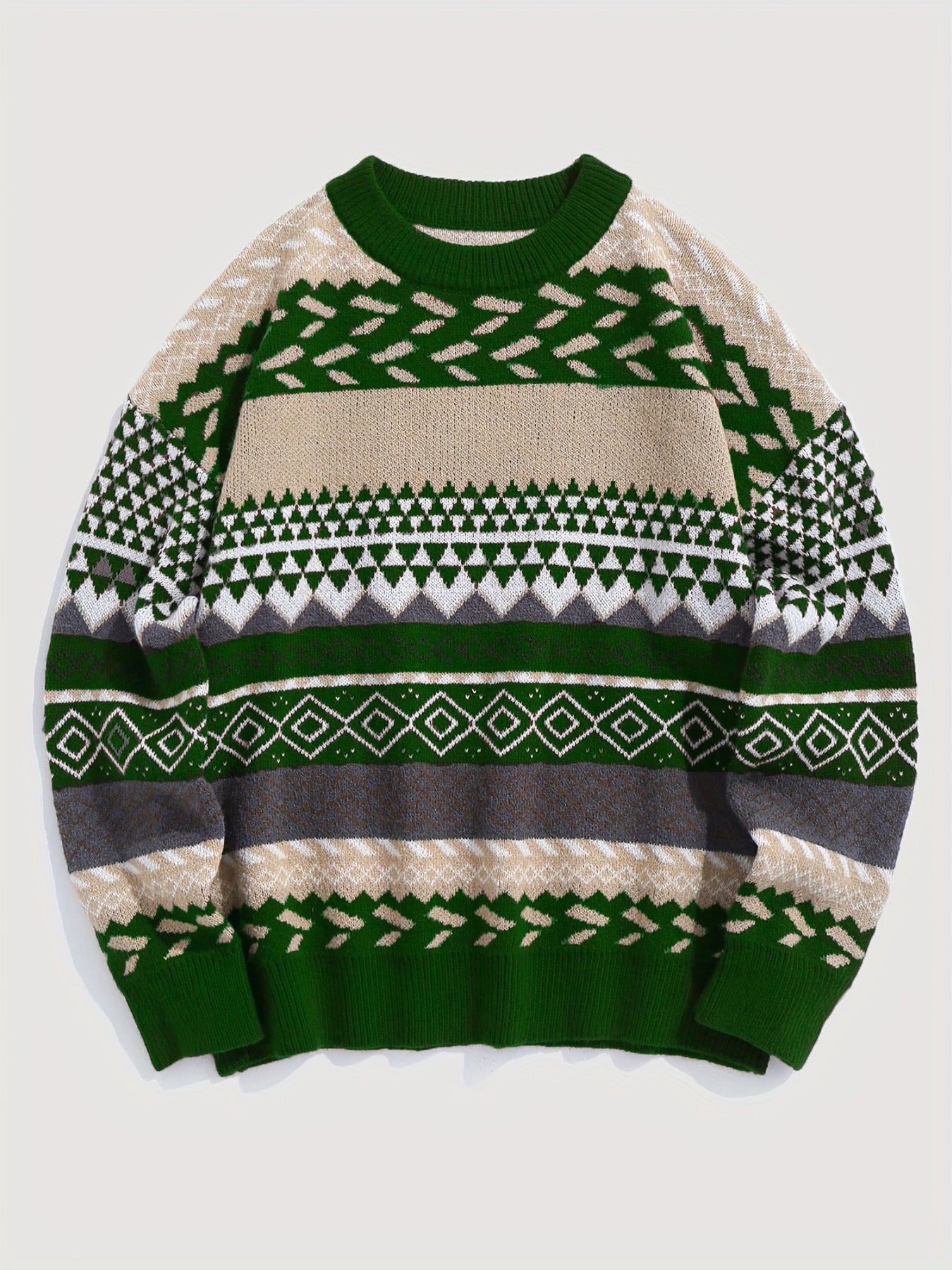 Women's Soft Glutinous Vintage Pullover Round Neck Long Sleeves Contrast Sweater
