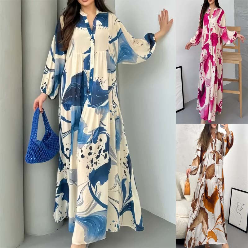 Printed Loose Casual Long Sleeves Temperament Dress