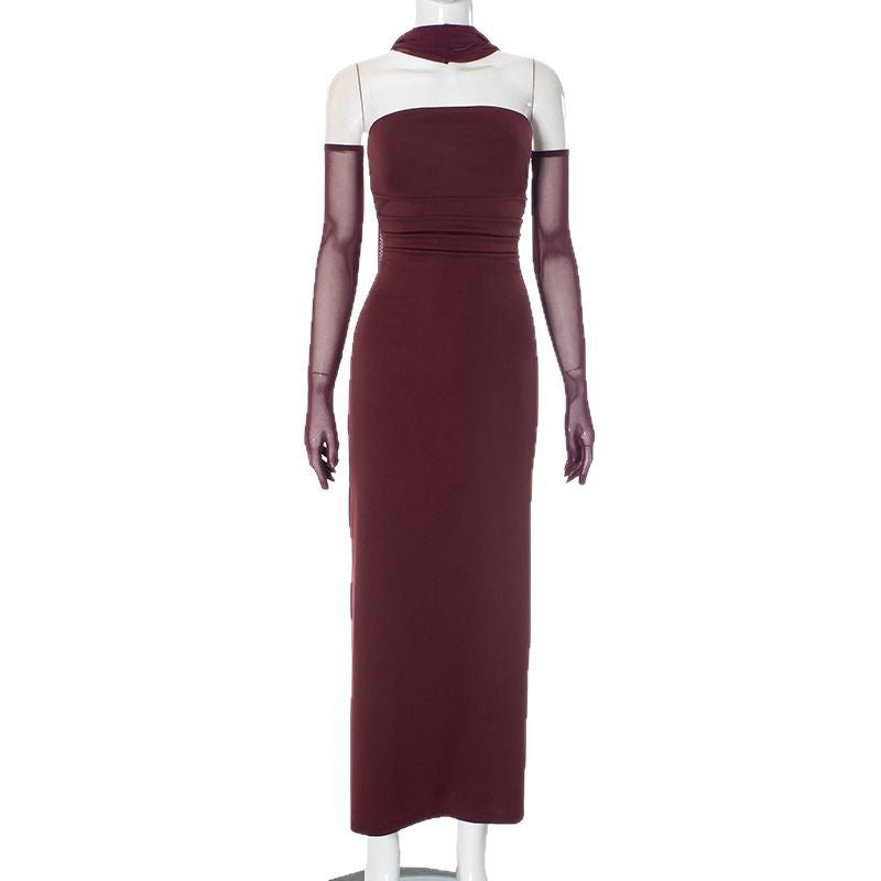Women's Color Pleated Ribbon Backless Fashion Sexy Dresses