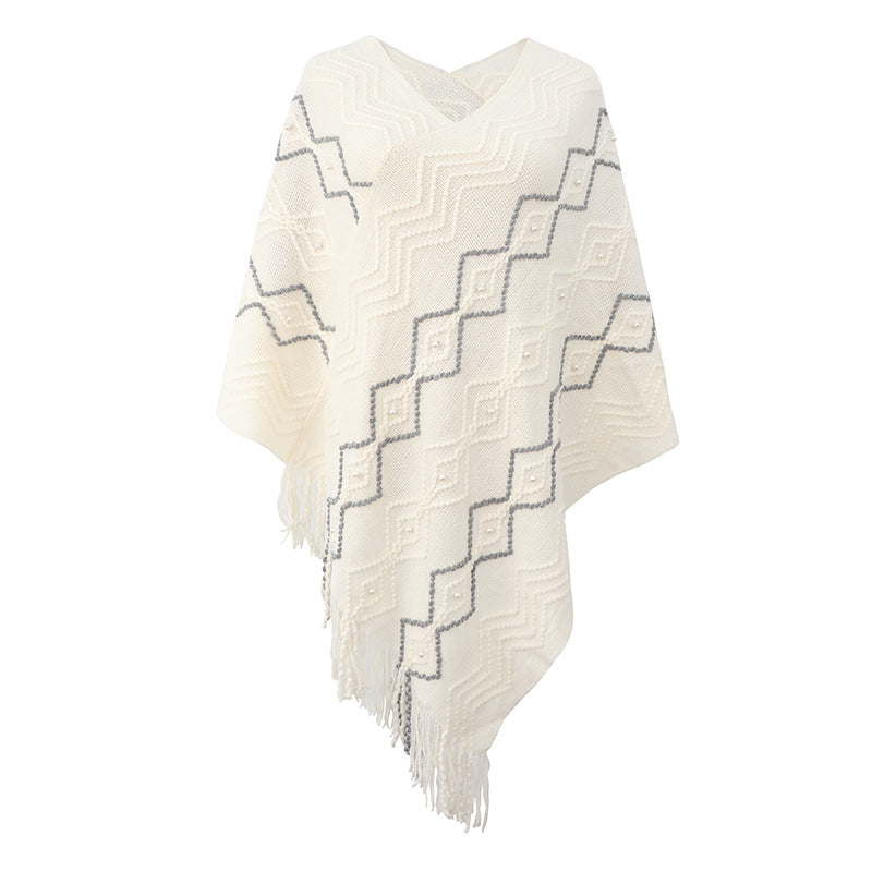 Women's Autumn Wave Striped Cloak Tassel Inverness Clothing