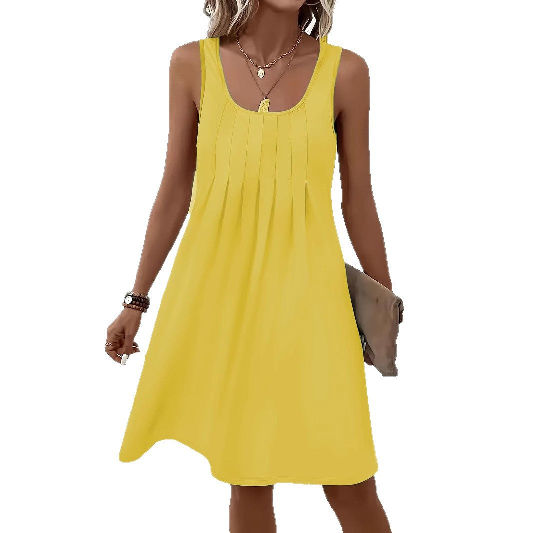 Women's Round Neck Sleeveless Solid Color Dress