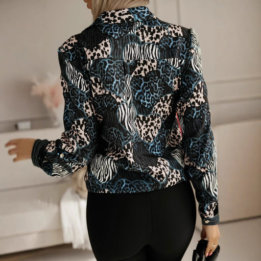 Women's Leopard Zebra Print Printed Shirt Lapel Blouses