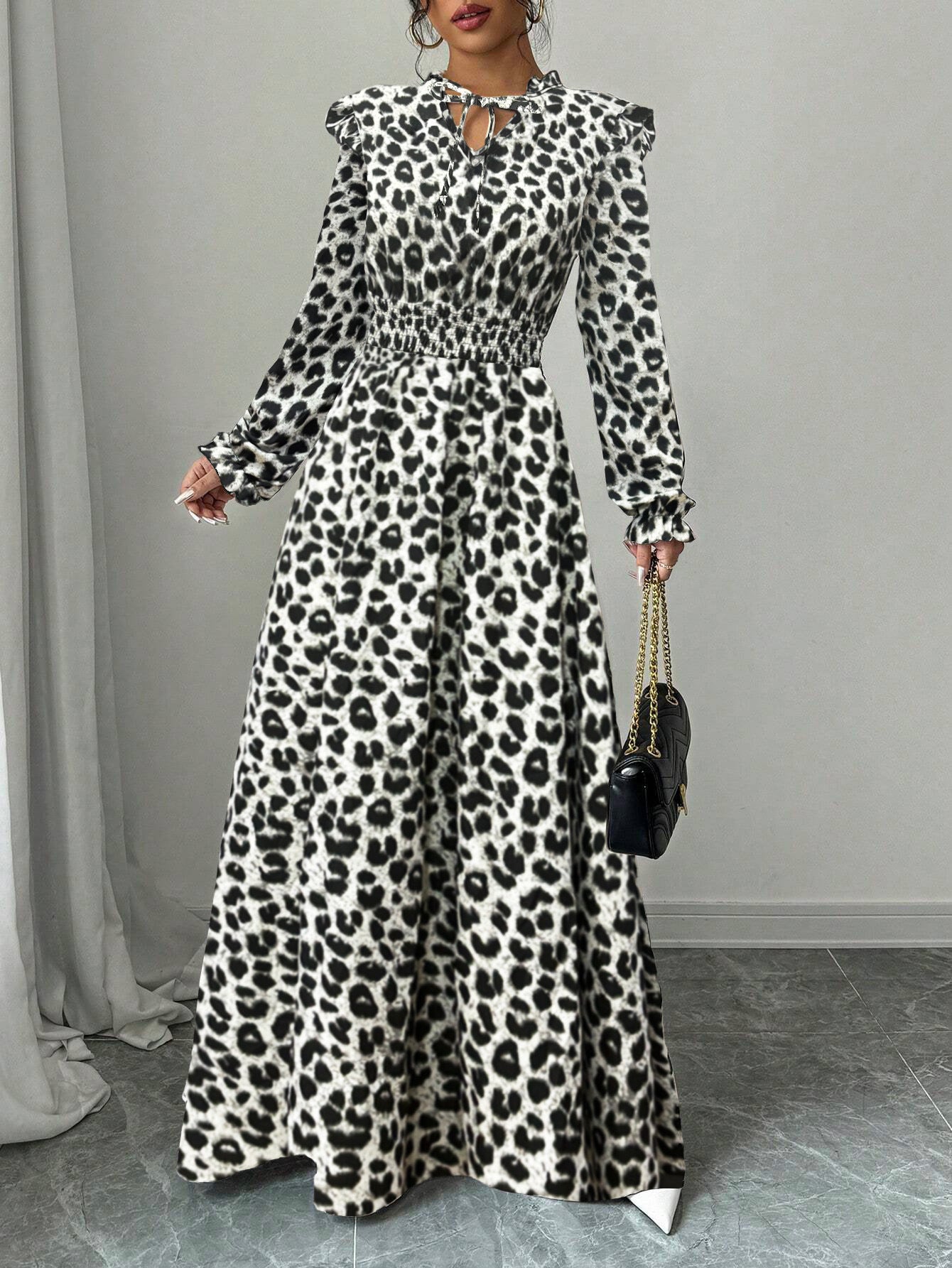 Elegant Graceful Floral Print Long Sleeve Dress