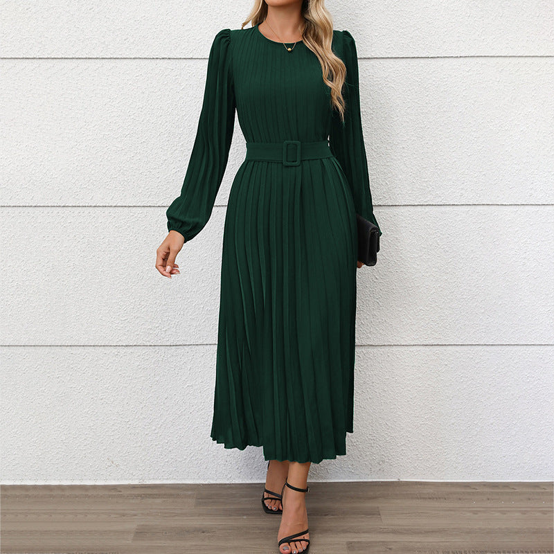 Workplace Elegant Retro Long Sleeve Solid Color Dresses