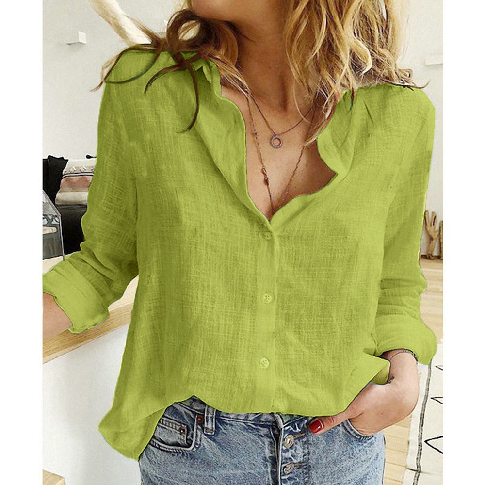 Women's Casual Loose Long-sleeved Linen Shirt Large Clothing