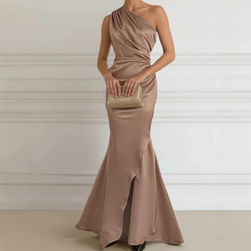 Women's Summer Solid Color Elegant Satin Fishtail Dress