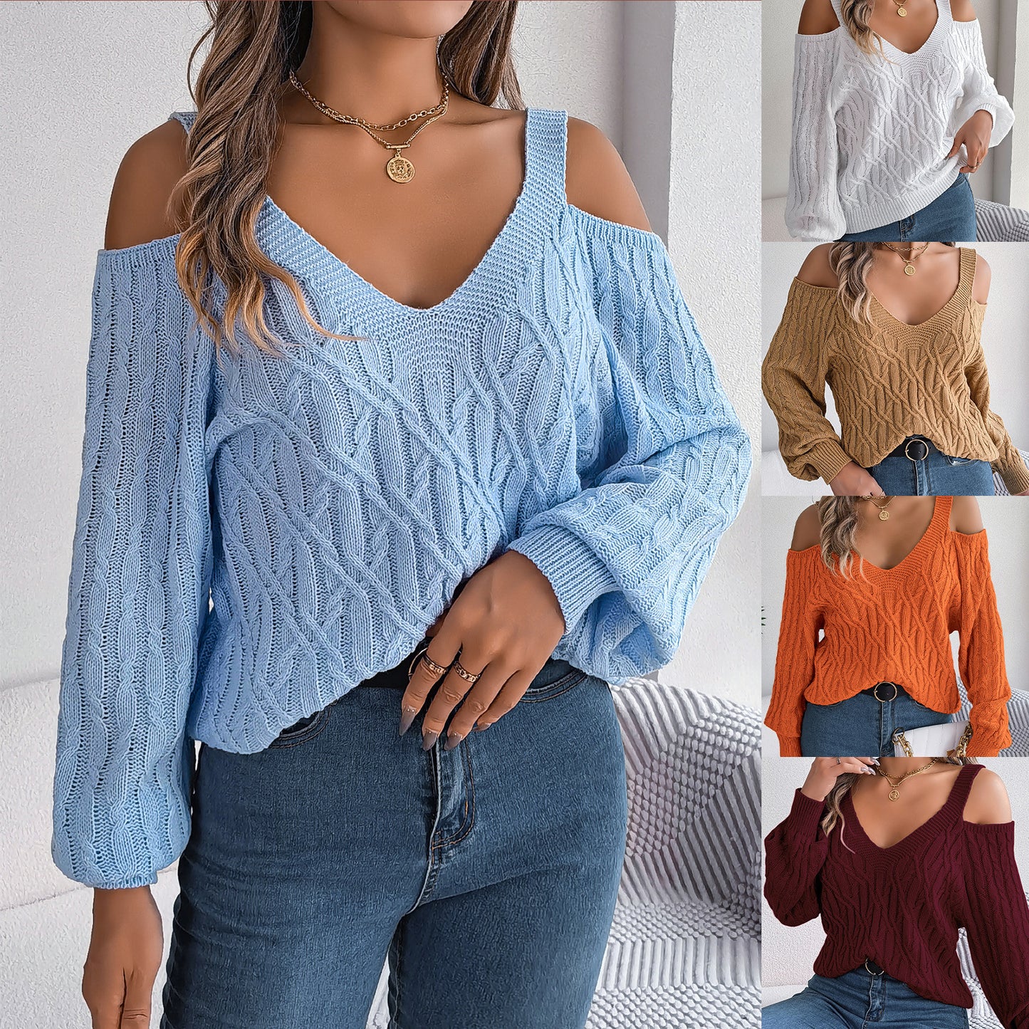 Women's Casual Solid Color Twist Lantern Sleeve Sweaters