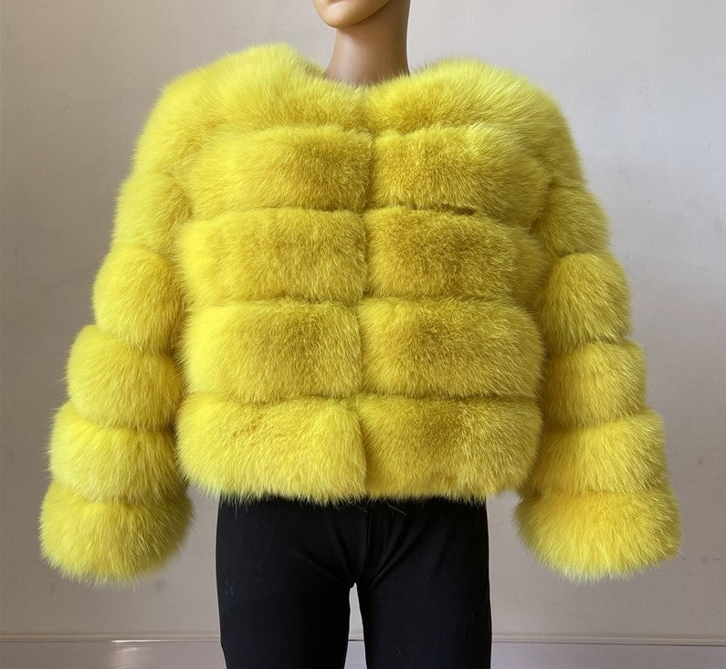 Women's Faux Fox Fur Slim Fit Stitching Coats