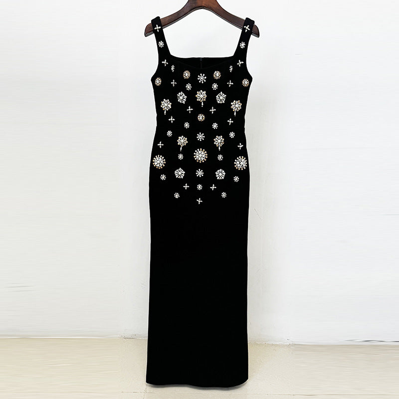 Fashion Bead Diamond Stretch Long Gown Dress