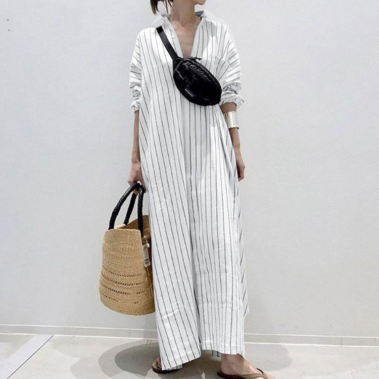 Lapel Collar Temperament Commute Striped Loose Cardigans