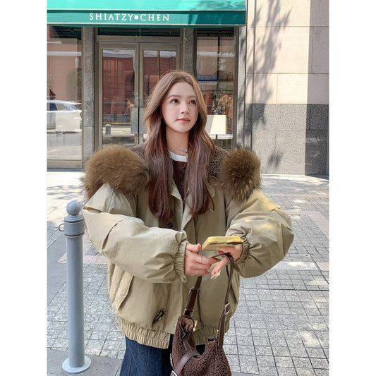 Women's Retro Large Fur Collar Cotton Clothes Winter Coats