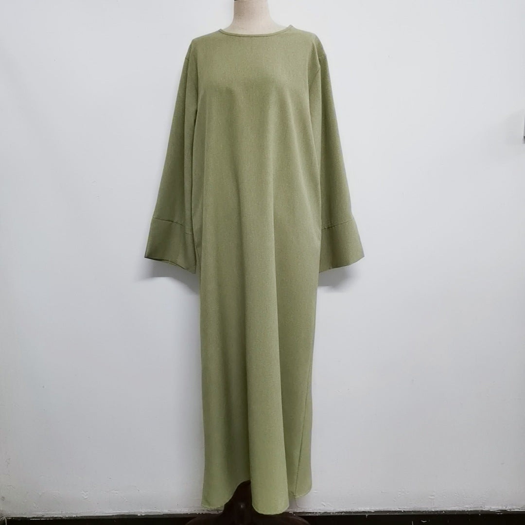 Neck Side Pocket Simple Solid Color Loose Straight Dress