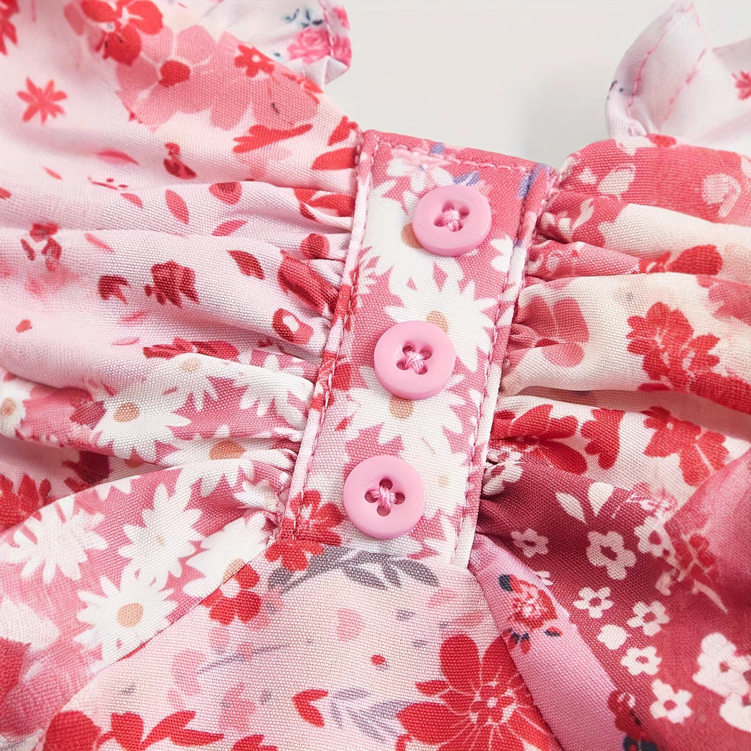 Women's Floral Suspender Layered Dress Vintage Pink Dresses