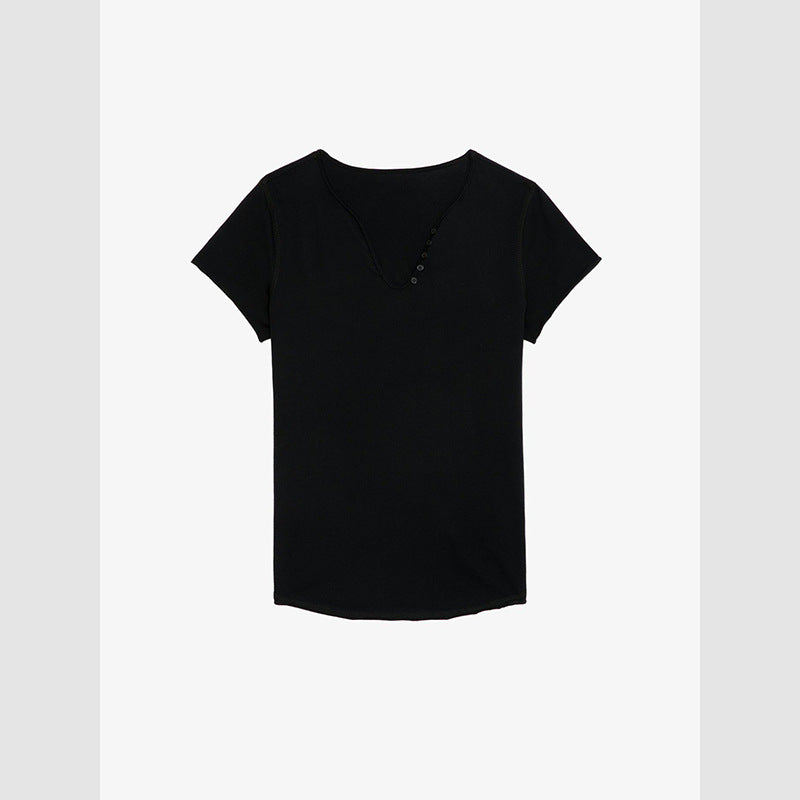 Women's French Niche Letters Flocked Printed Black Blouses