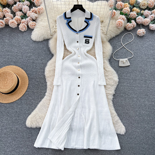 Classic Style Contrast Color Woolen Embroidered Collar Split Skirts