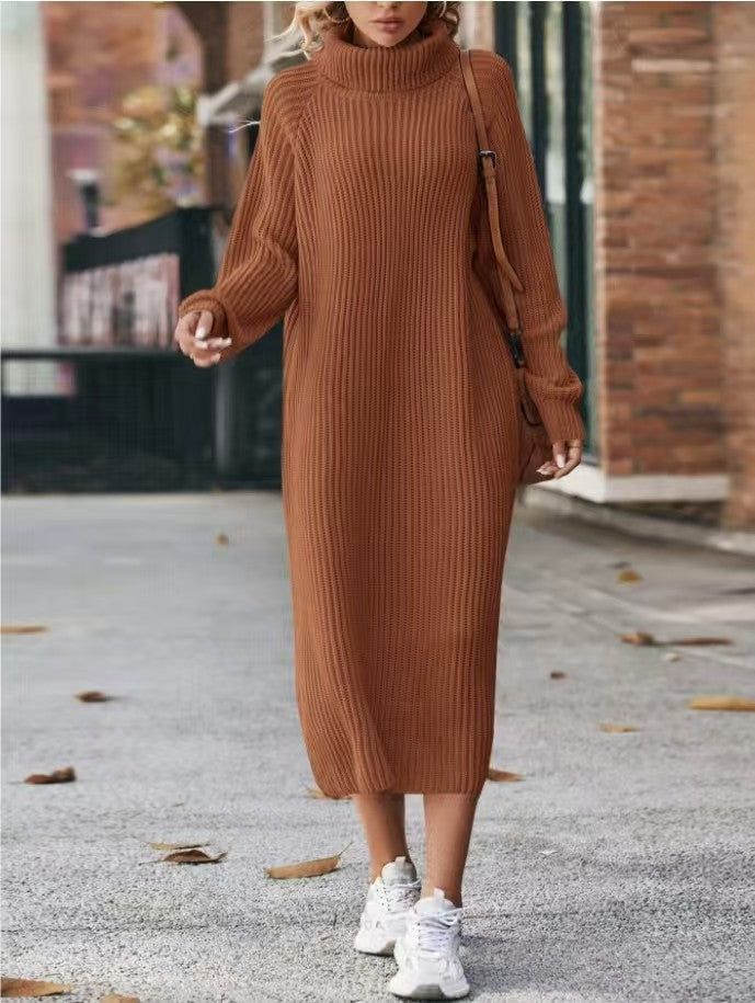 Women's Long Dress Loose Over Knee Turtleneck Knitting Sweaters