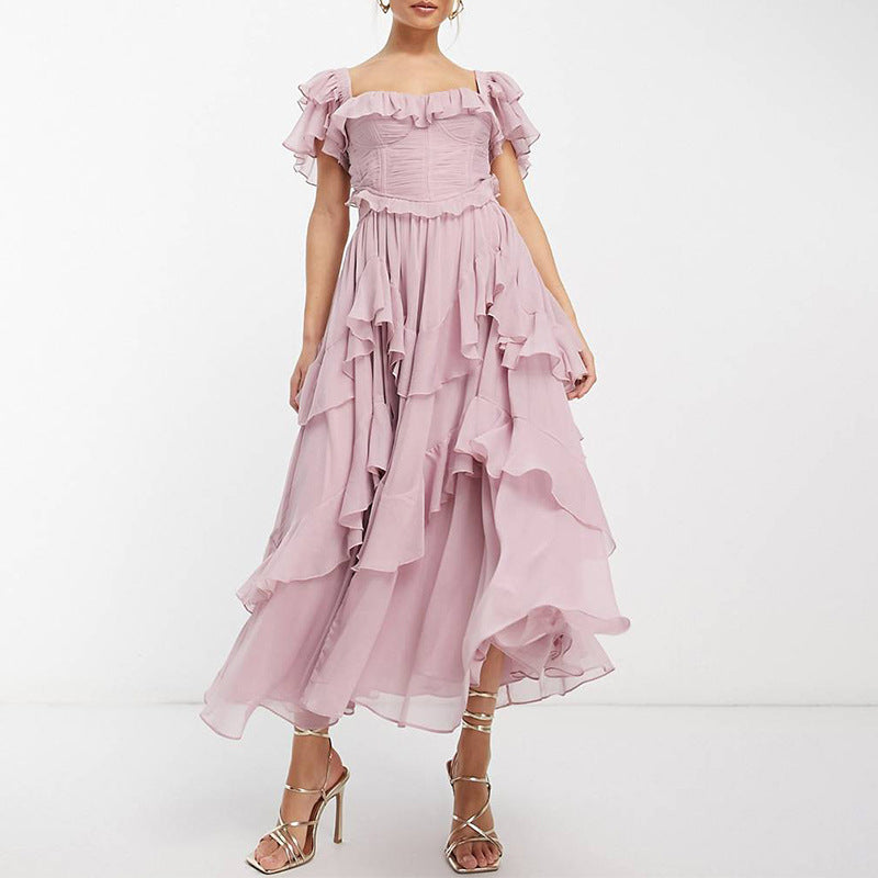 Dress Holiday Lace Backless Cake Ruffled Dresses