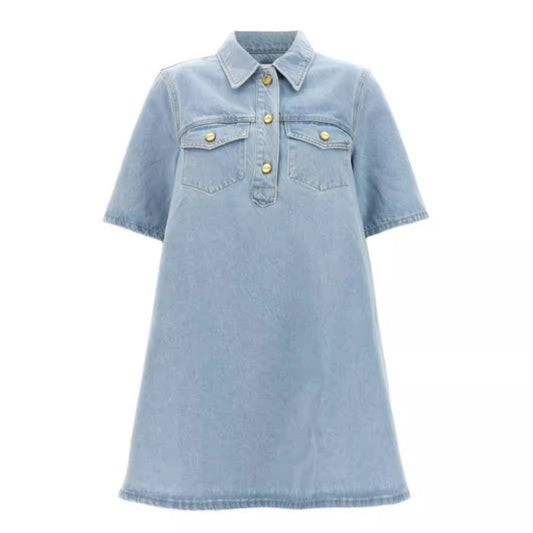 Women's Blue Washed Sleeve Denim Dress A- Dresses