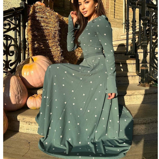 Women's Temperament Printed Long Sleeve High Waist Dresses