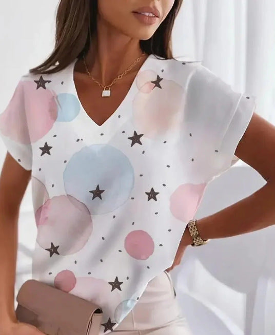 Women's Loose Heart Printing Short-sleeved T-shirt Blouses