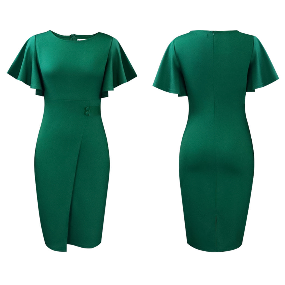 Women's Summer Ruffle Sleeve Fashionable With Sheath Dress