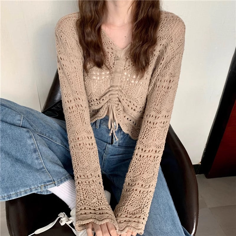 Women's Summer Hollow Korean Drawstring Temperamental Fashion Women's Sweater