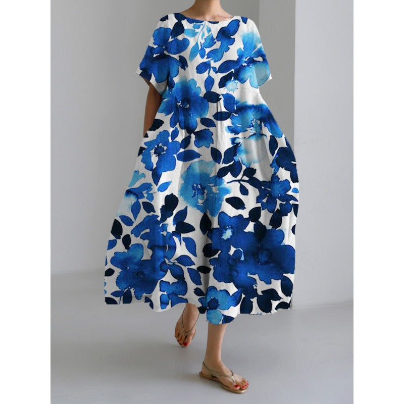 Women's Round Neck Fashion High-grade Short-sleeved Printed Dresses