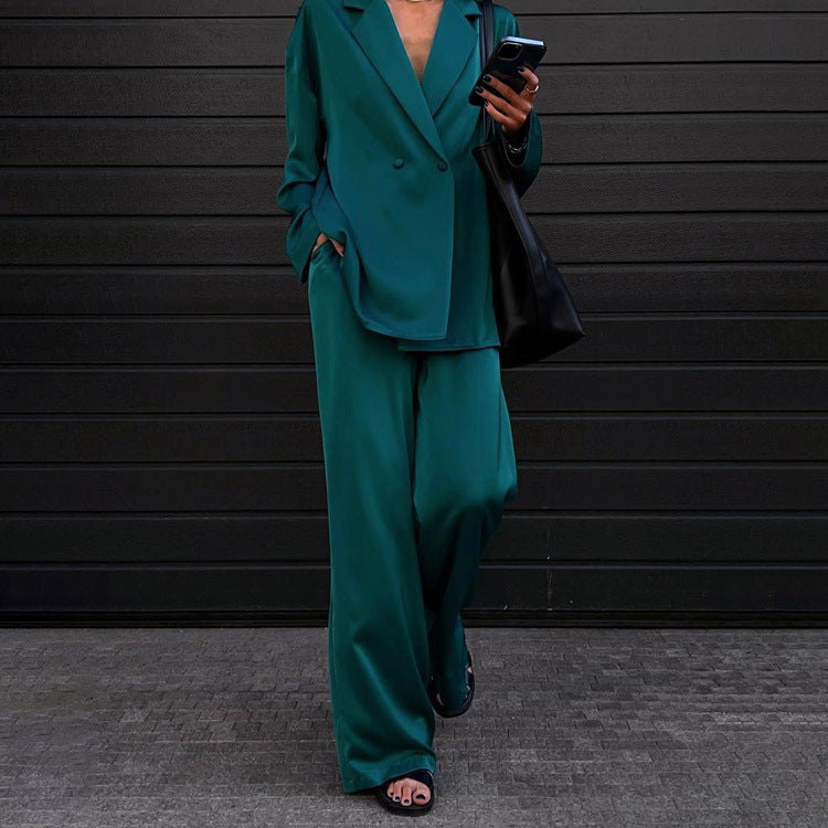 Women's Fashion Casual Draping Satin Two-piece Suits