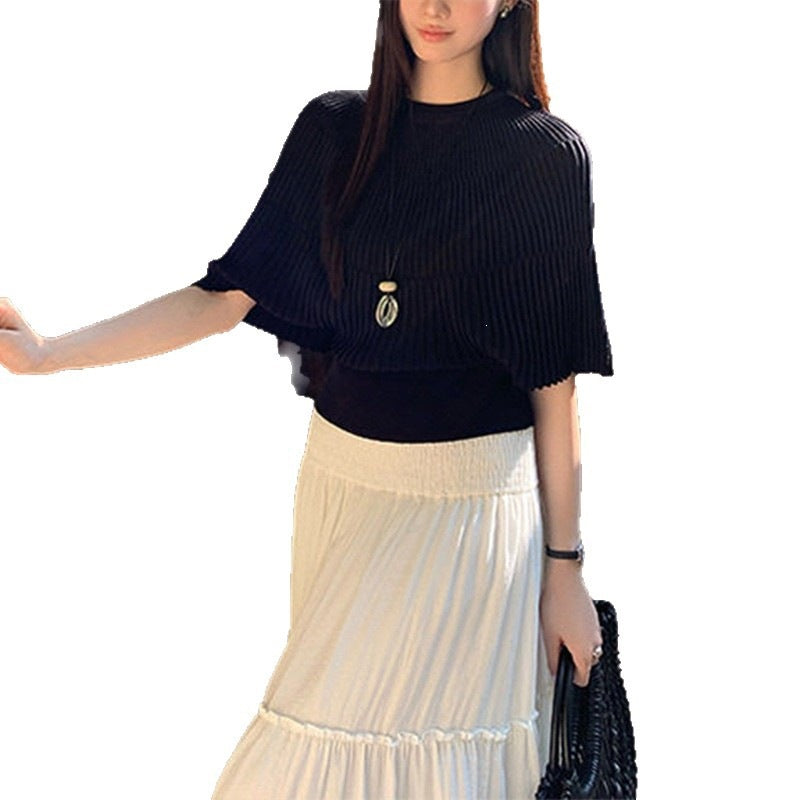 Women's Style Cape Shawl Batwing Sleeve Pink Ice Silk Summer Design Tops