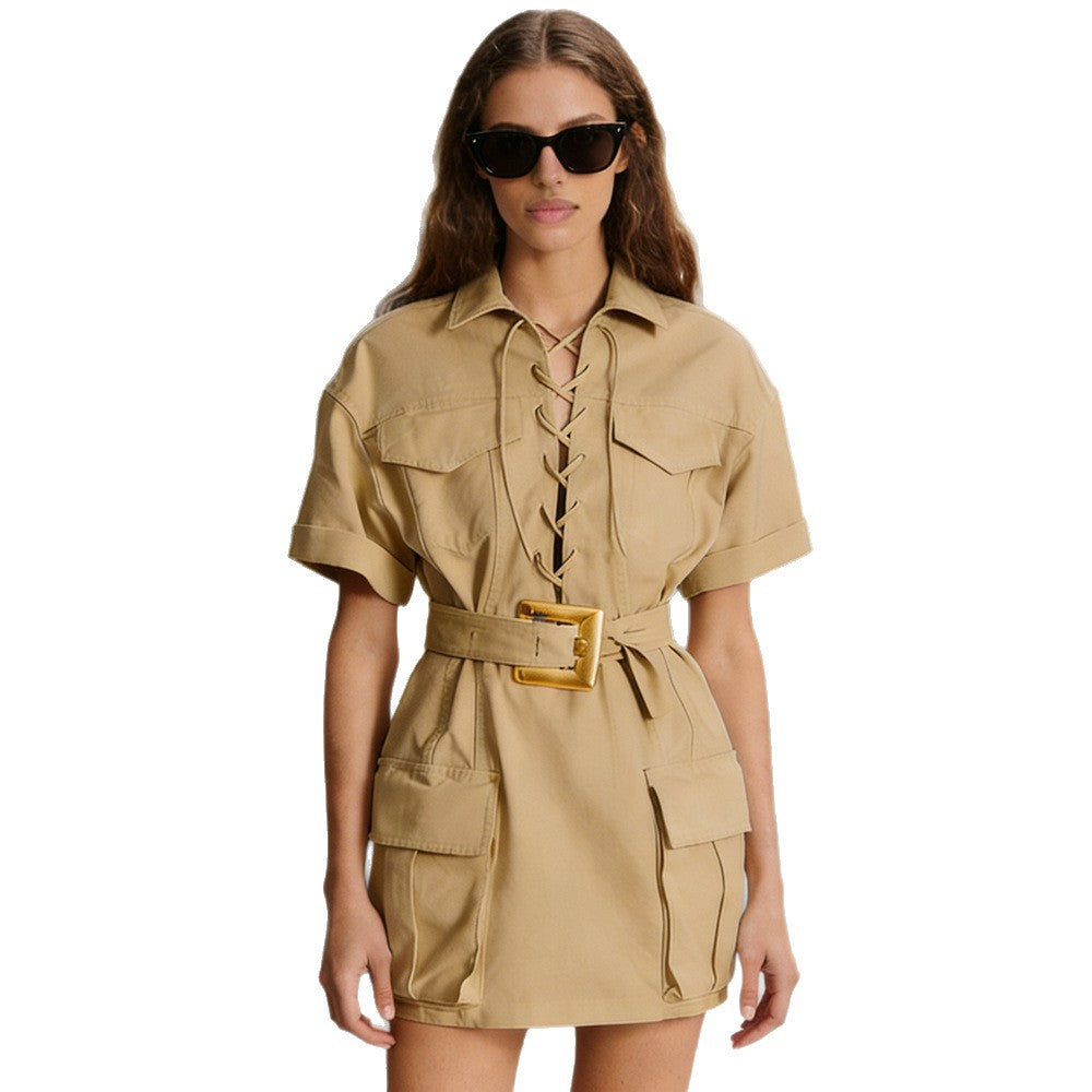 Early Spring Fashion Belt Rope Sleeve Dress
