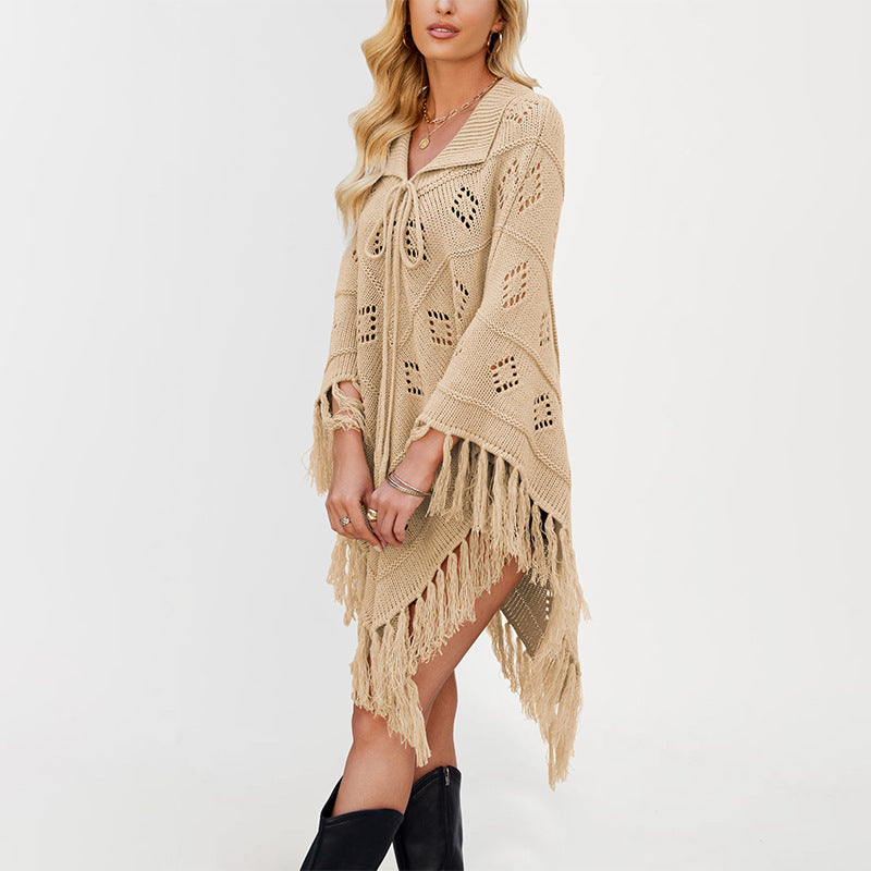 Women's Graceful Fashion Shawl Tassel Knitted Sweaters