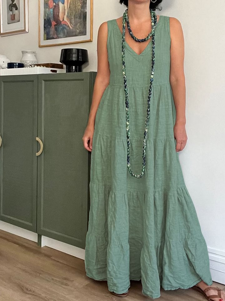 Women's Summer Solid Color Loose Cotton Linen Sleeveless Dress