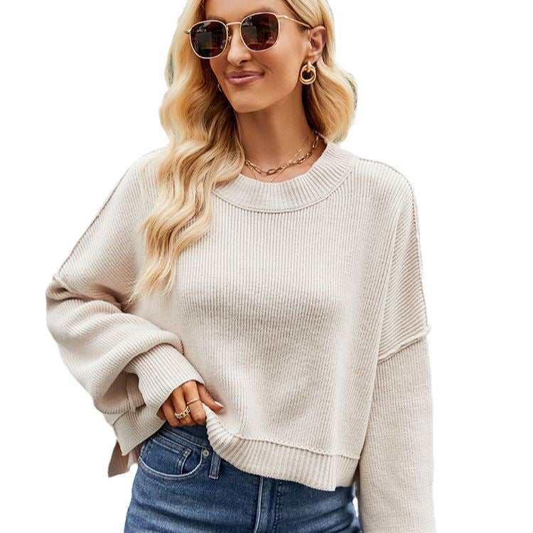 Women's Loose Cropped Pullover Fashion Long Sleeve Sweaters