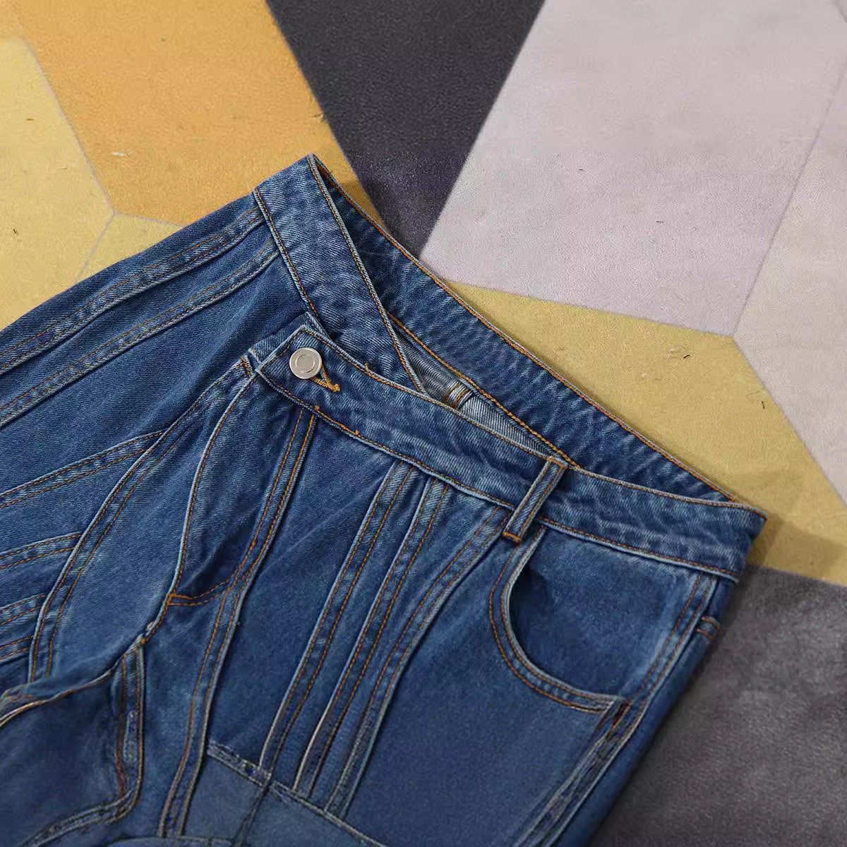 Niche Designer Trousers Asymmetric Oblique Waist Placket Jeans