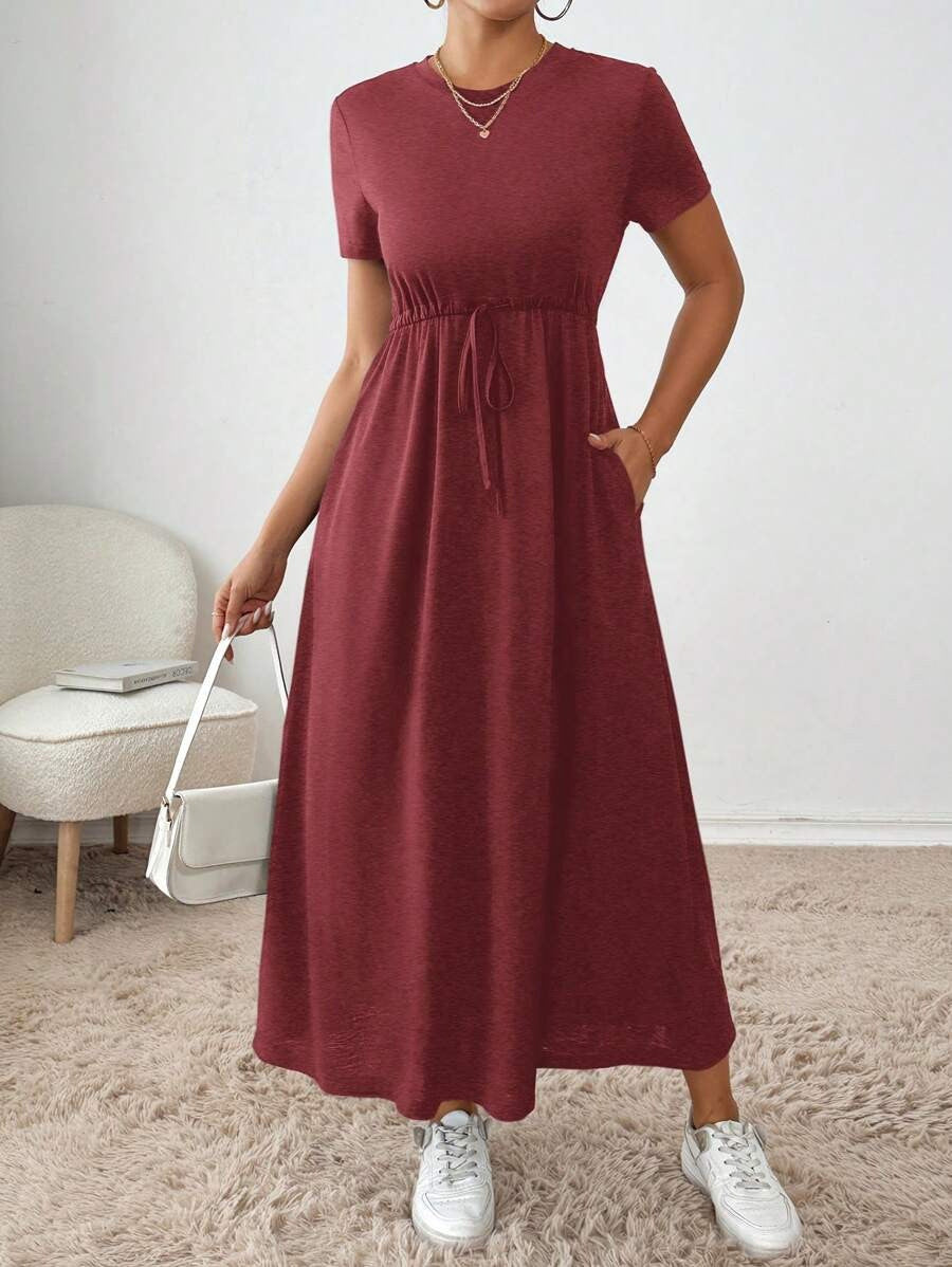 Women's Neck Solid Color Sleeve Drawstring Waist Shorts