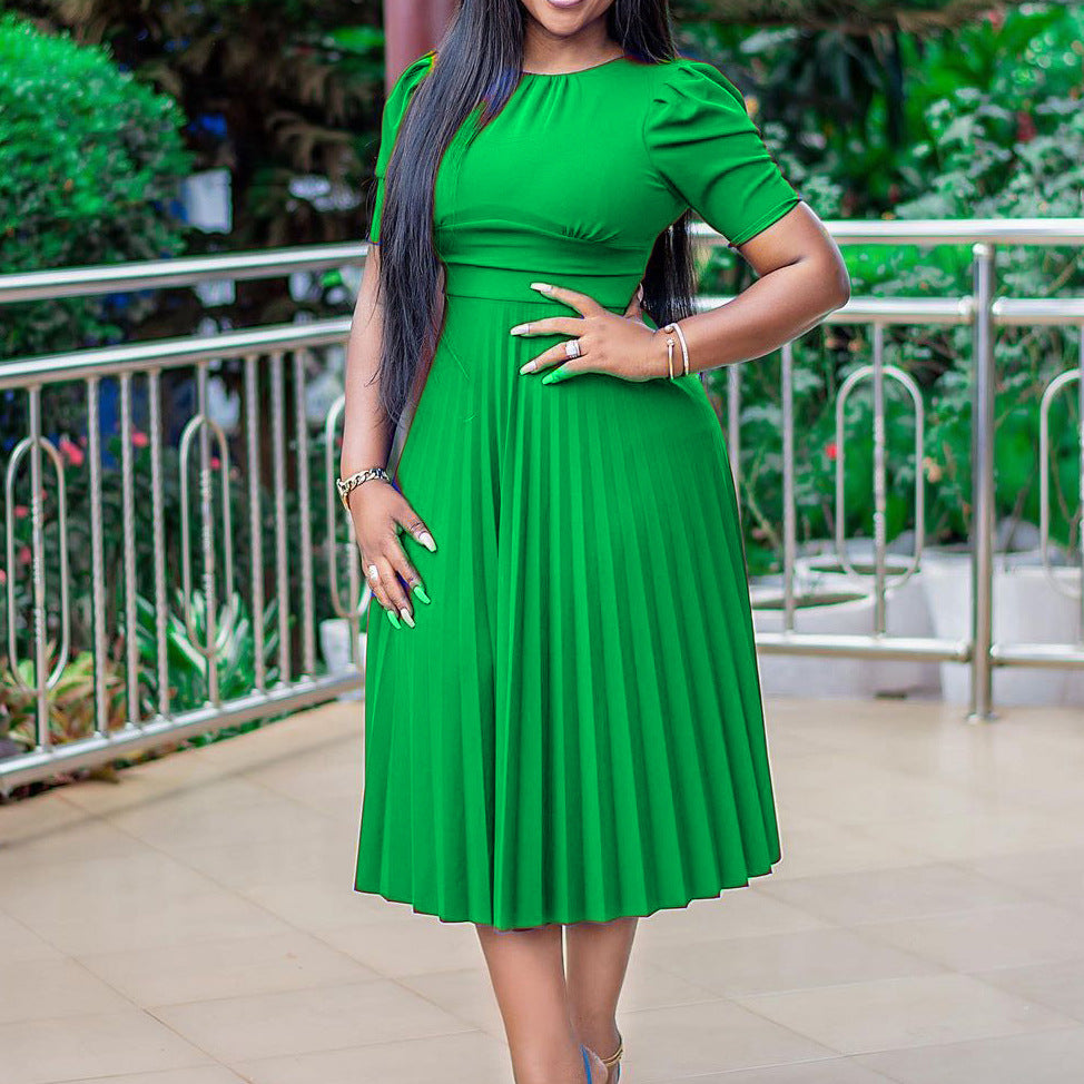 Summer Sleeve Pleated Solid Color Dress Dresses