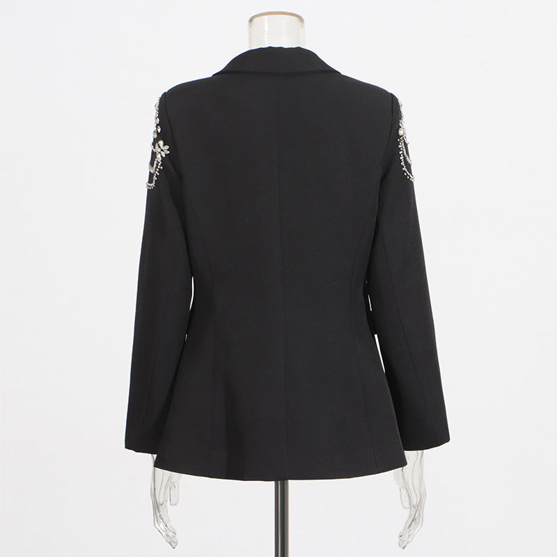 Women's Beaded Design Small Autumn Personality Solid Blazers