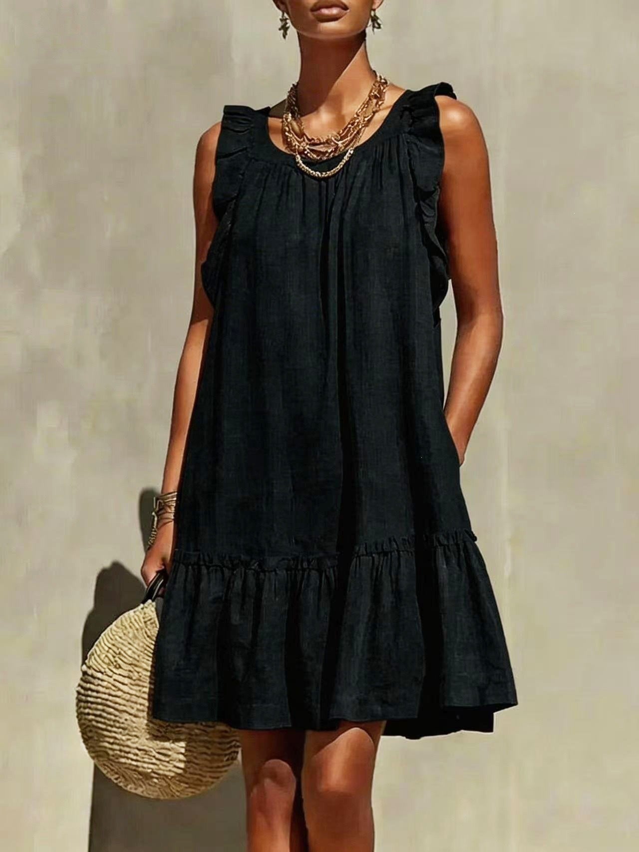 Women's Ruffled Fashion Casual Loose Round Neck Dress