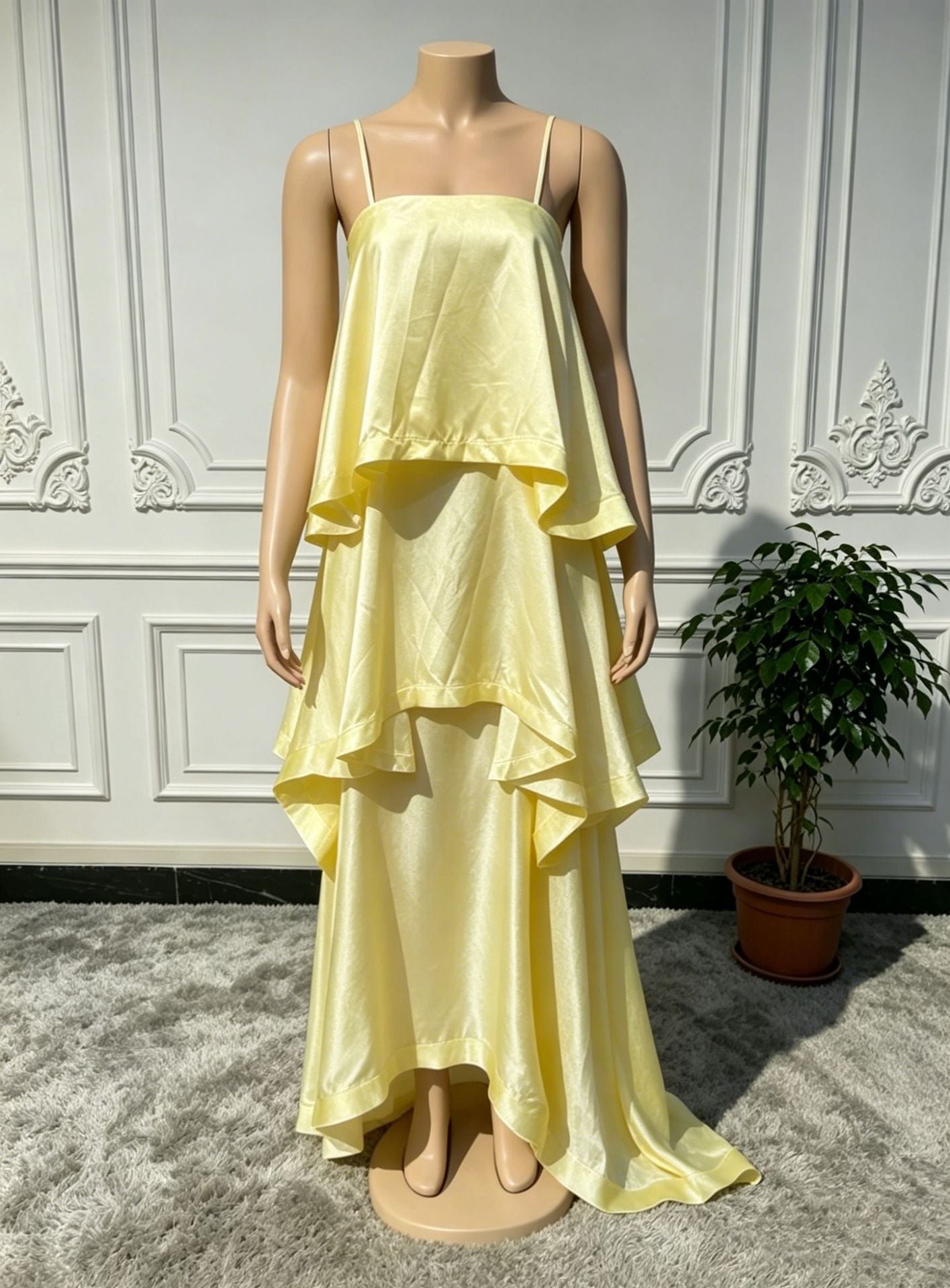 Satin Sling Layered Cake Leisure Loose Dress