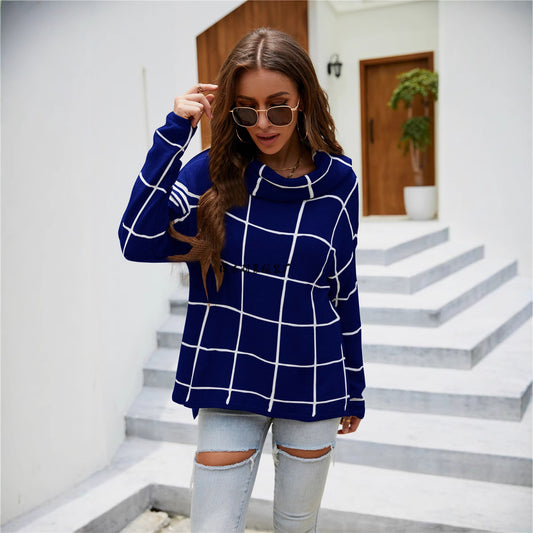 Women's Winter Plaid Pullover Turtleneck For Plus Size