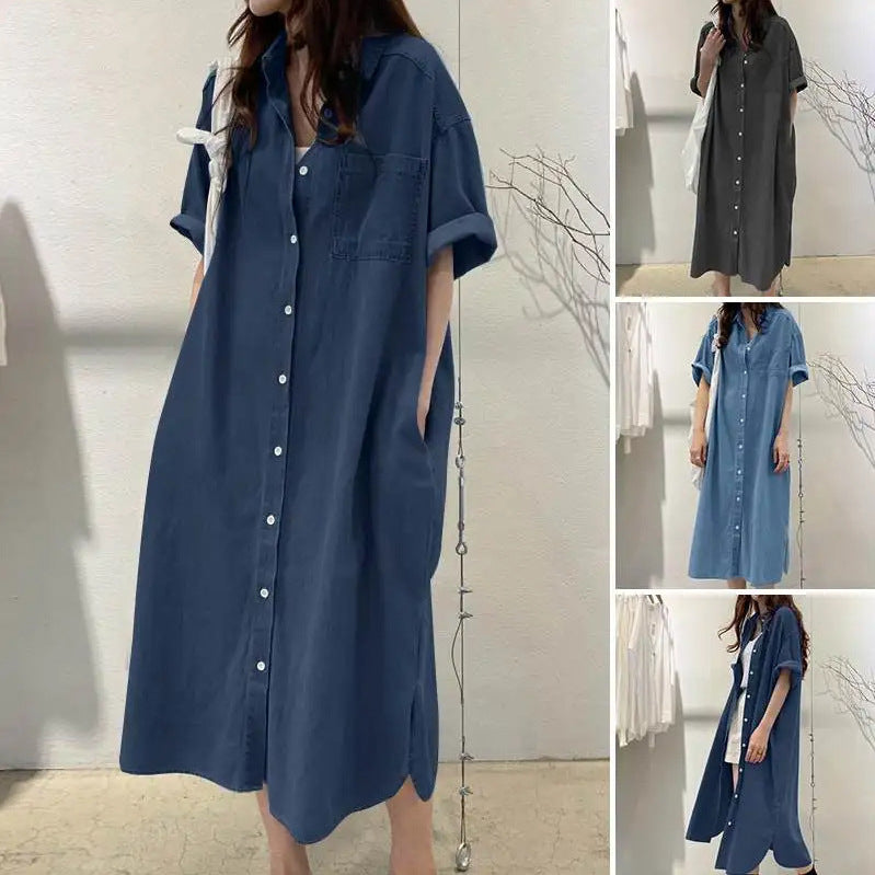 Classy Unique Denim Long Collar Casual Blouses