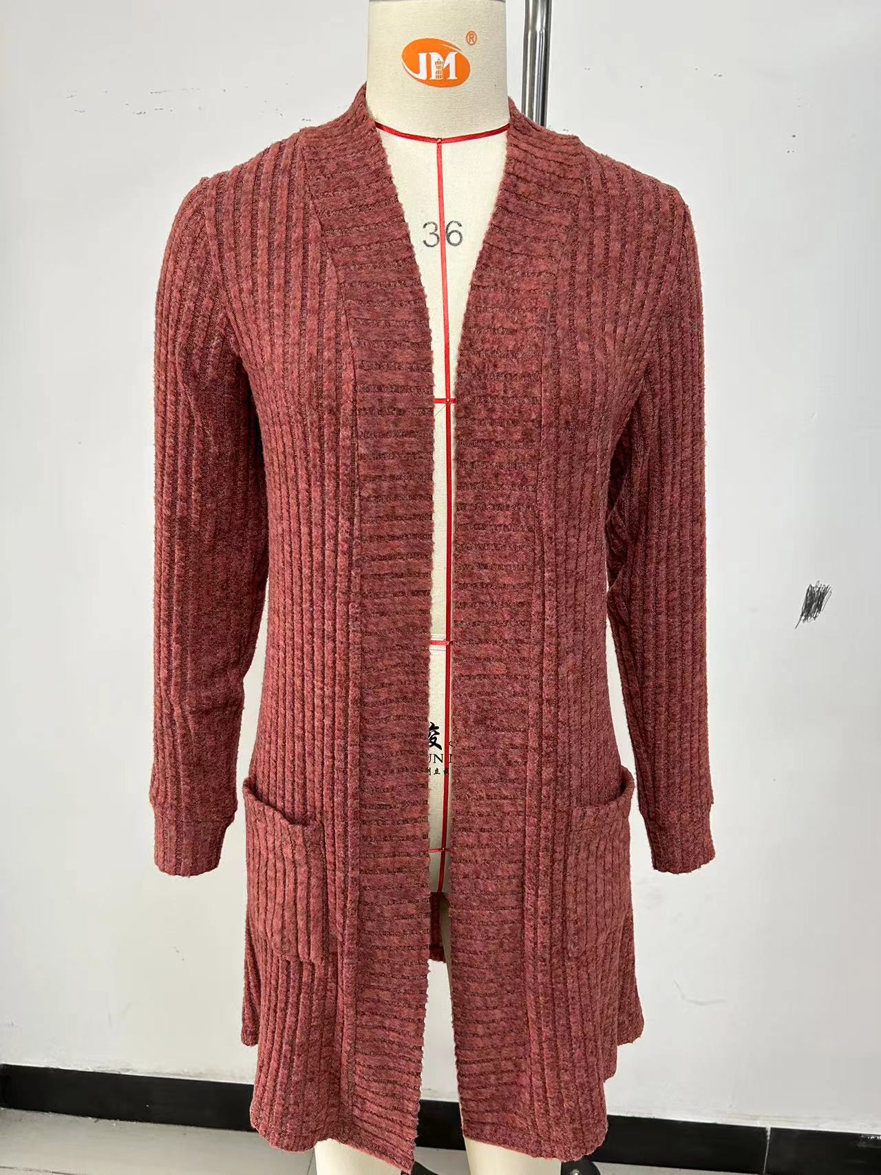 Women's Long Solid Color Sleeve Loose Pockets Women's Sweater