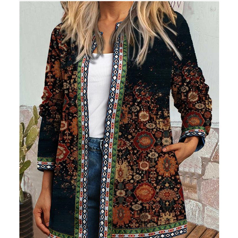 Women's Ethnic Style Floral Print Long Sleeve Jackets
