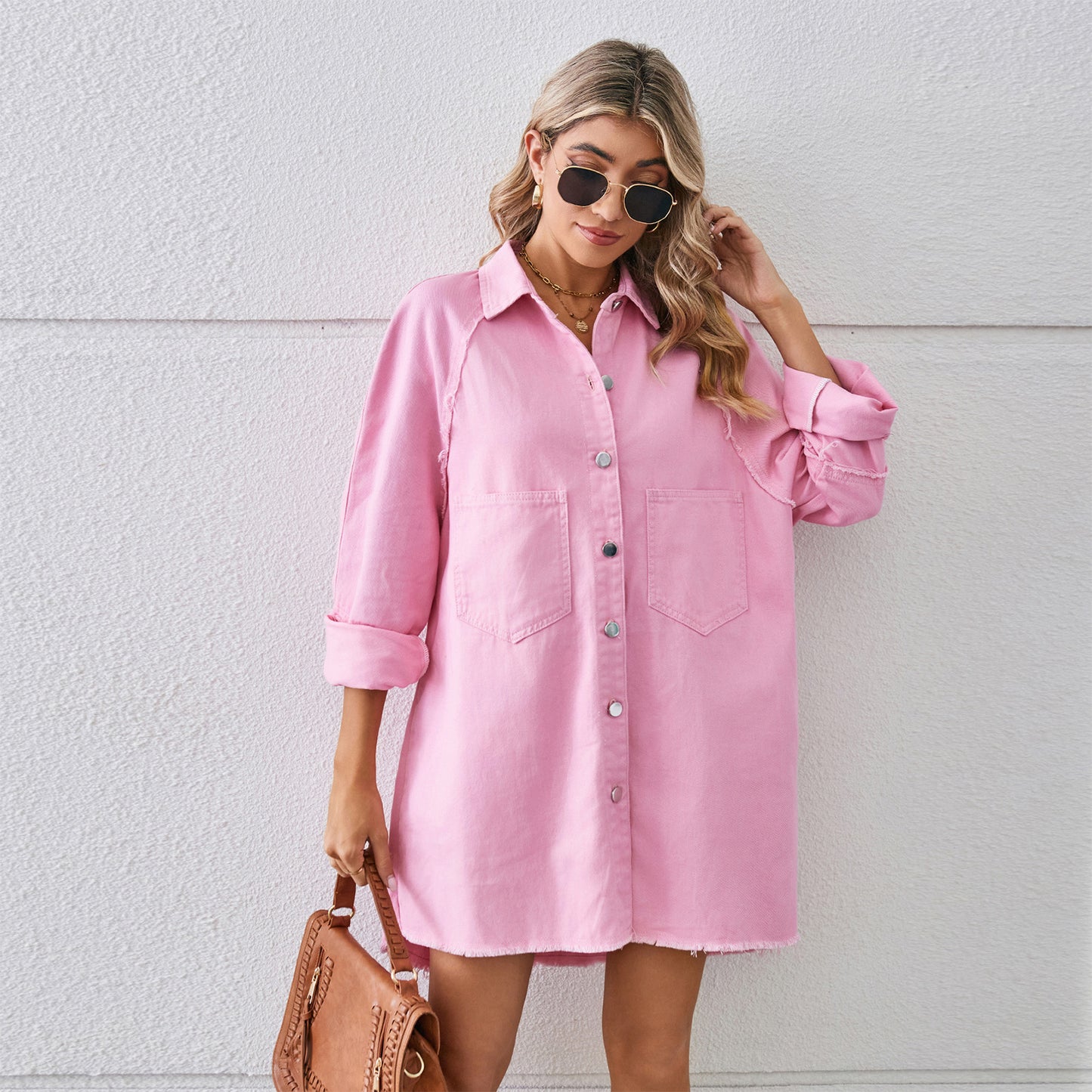 Women's Raw Edge Denim Stitching Long Sleeve Cardigans