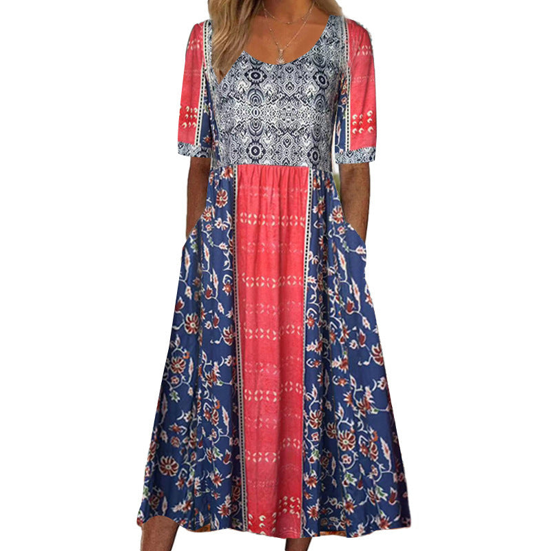 Women's Summer Round Neck Sleeve Dress Bohemian Dresses